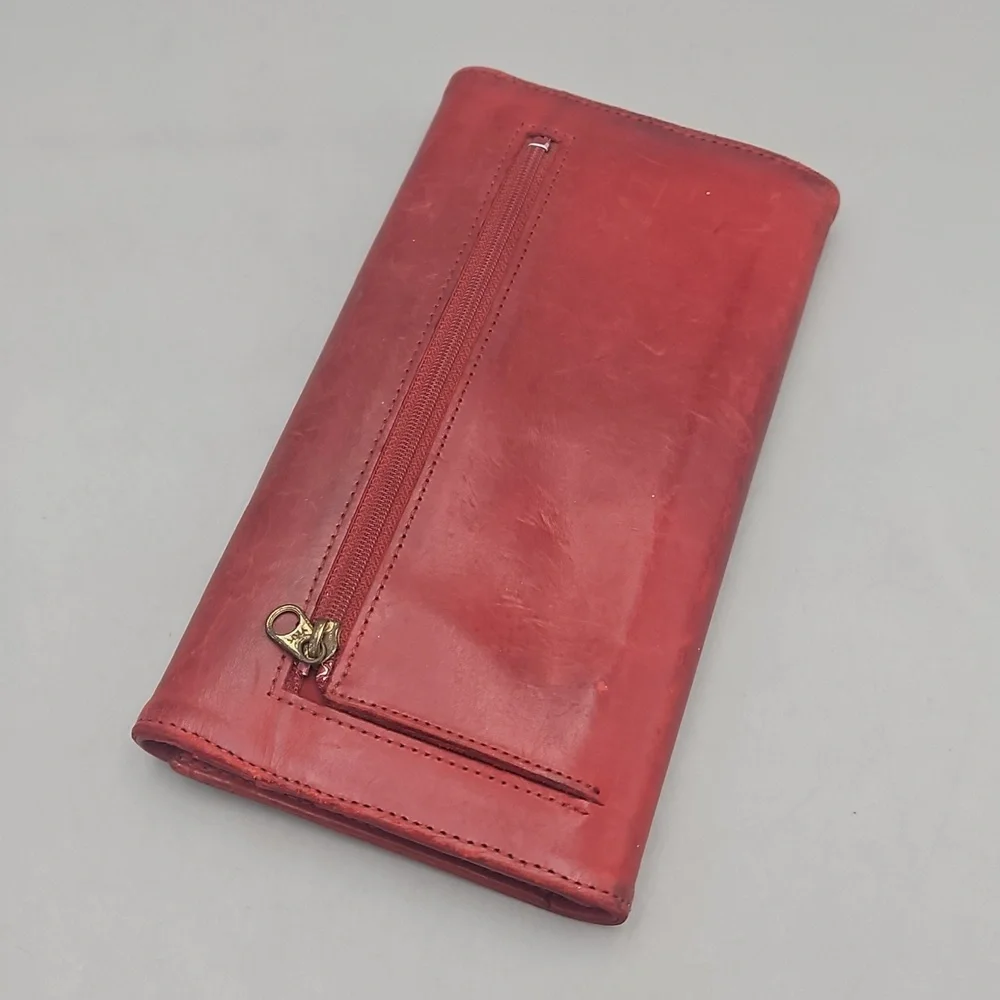 Vintage Coach Wallet Distressed Red Leather Checkbook Holder - Picture 4 of 16